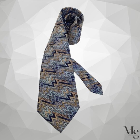MISSONI Blue Zigzag Luxury Silk Tie Made In Italy W: 3.12 " EX COND - Picture 1 of 6